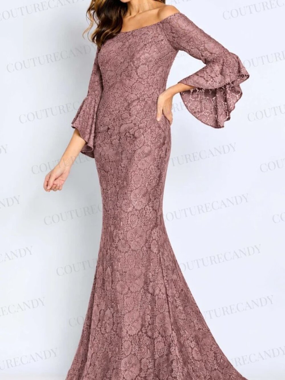 NWT Cameron Blake CB103 Bell Sleeve Mother of the Bride Dress Rose size 14